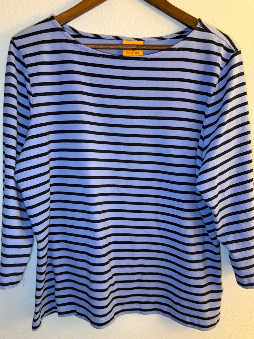 Ruby Rd. Light Blue and Black Striped Long Sleeve Top